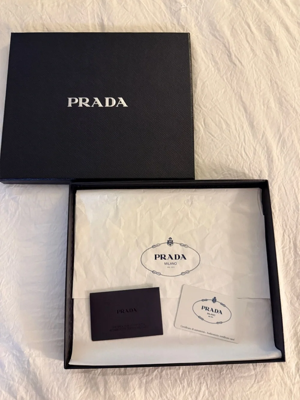 Pravda Gift Box with Prada Tissue and Envelope for Authentication Card